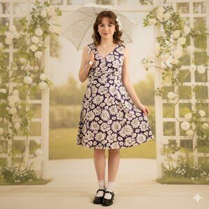 Boden‎ Womens Floral V Neck Sleeveless Dress Size 10 Cotton Coquette Romantic